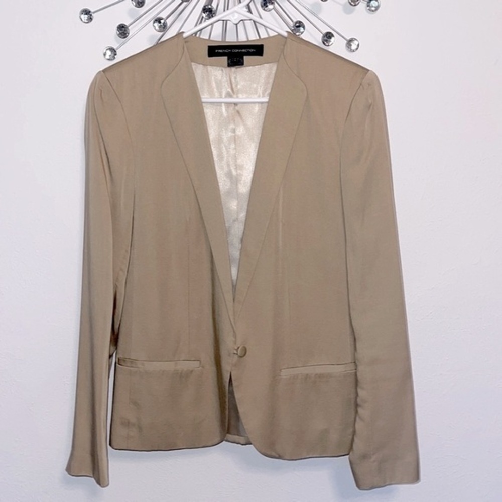 French Connection tan blazer, satin soft feel